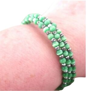 BOHO Green & Grey Glass Beaded Bracelet